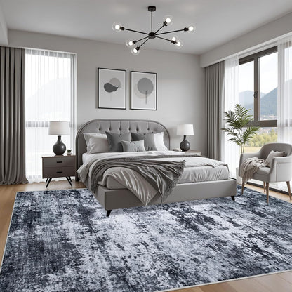 5x7 Area Rug Living Room Rug: Washable Modern Abstract Soft Thin Rug Indoor Floor No Slip Stain Resistant Carpet for Bedroom Dining Room Farmhouse Nursery Home Office - Black